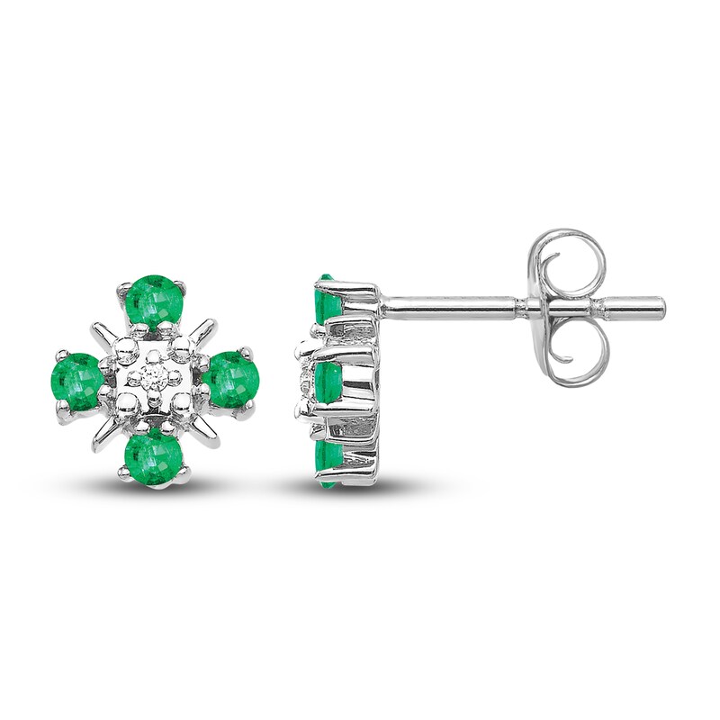 Natural Emerald Stud Earrings Diamond Accents 14K White Gold Jared