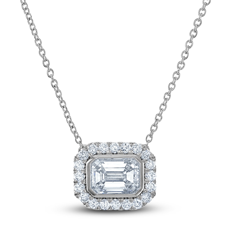 Lab-Created Diamond Necklace 1-1/6 ct tw Emerald/Round 14K White Gold