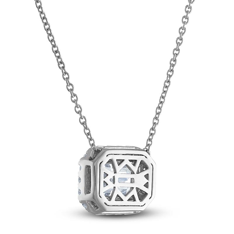 Main Image 3 of Lab-Grown Diamond Necklace 1-1/6 ct tw Emerald/Round 14K White Gold