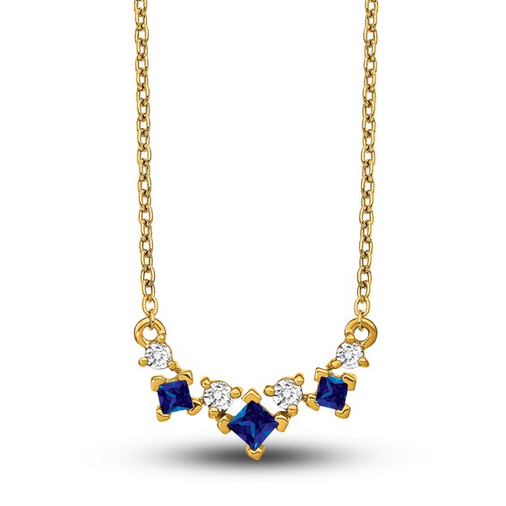 Jared The Galleria Of Jewelry Natural Blue Sapphire Necklace 1/8 ct tw Diamonds 14K Yellow Gold 18