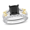 Thumbnail Image 0 of Y-Knot Black Diamond Bridal Set 2 ct tw Cushion 14K Two-Tone Gold
