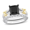 Thumbnail Image 1 of Y-Knot Black Diamond Bridal Set 2 ct tw Cushion 14K Two-Tone Gold