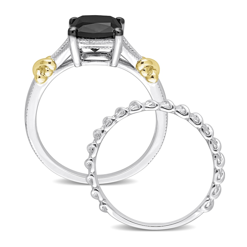 Y-Knot Black Diamond Bridal Set 2 ct tw Cushion 14K Two-Tone Gold