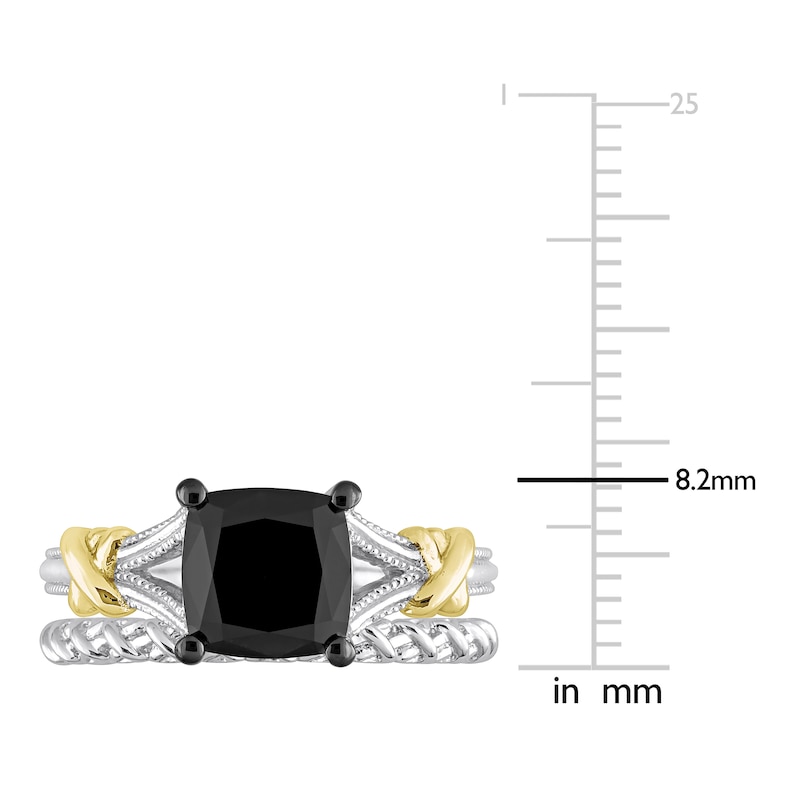 Main Image 4 of Y-Knot Black Diamond Bridal Set 2 ct tw Cushion 14K Two-Tone Gold