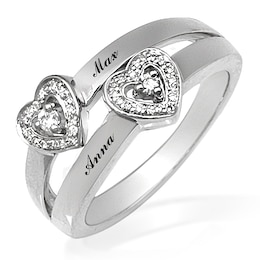 1/8 ct tw Diamond Promise Ring with Two Hearts(2 Lines)