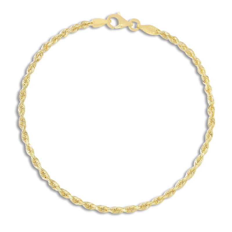 Main Image 1 of Diamond-Cut Rope Chain Anklet 14K Yellow Gold 10"