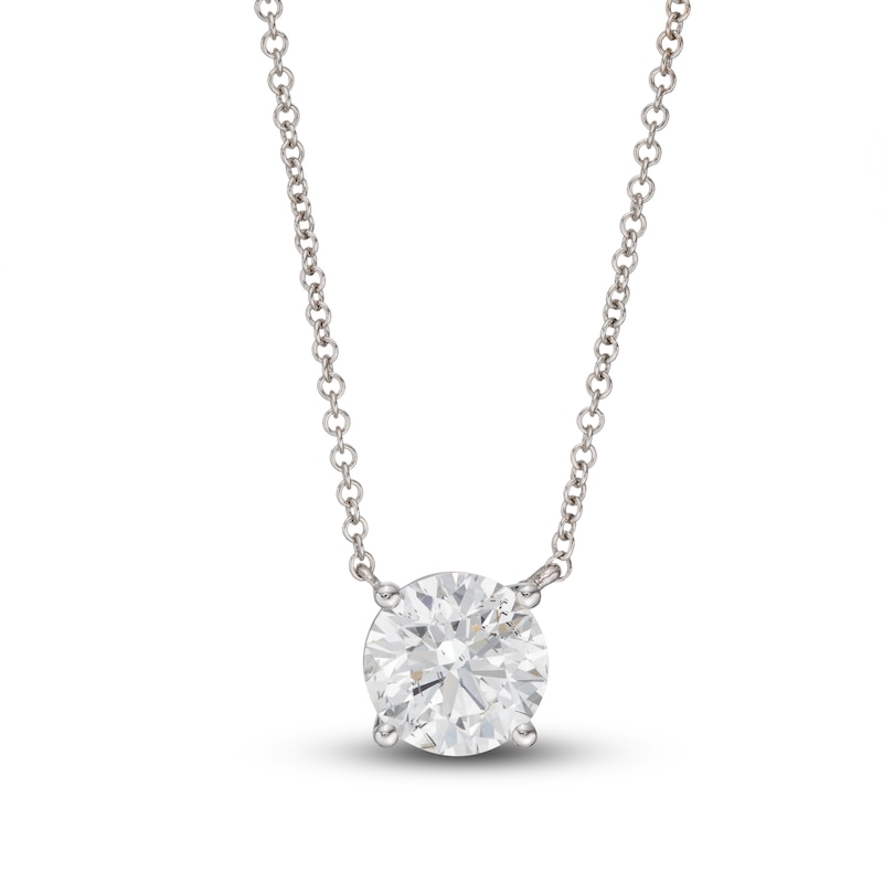 Main Image 1 of Lab-Grown Diamond Solitaire Necklace 2 ct tw Round 14K White Gold 19" (SI2/F)