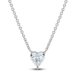Lab-Created Diamond Solitaire Pendant Necklace 1/2 ct tw Heart-Cut 14K White Gold (F/SI2) 18&quot;