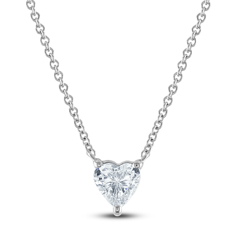 Lab-Created Diamond Solitaire Pendant Necklace 1/2 ct tw Heart-Cut 14K White Gold (F/SI2) 18"