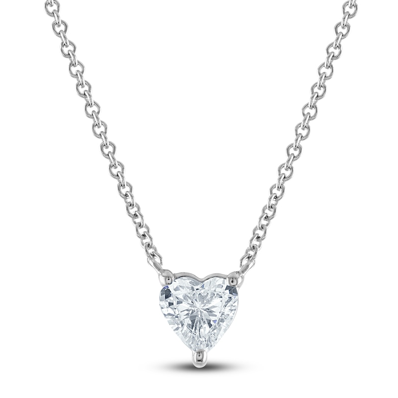 Main Image 1 of Lab-Grown Diamond Solitaire Necklace 1/2 ct tw Heart-Cut 14K White Gold (F/SI2) 18"