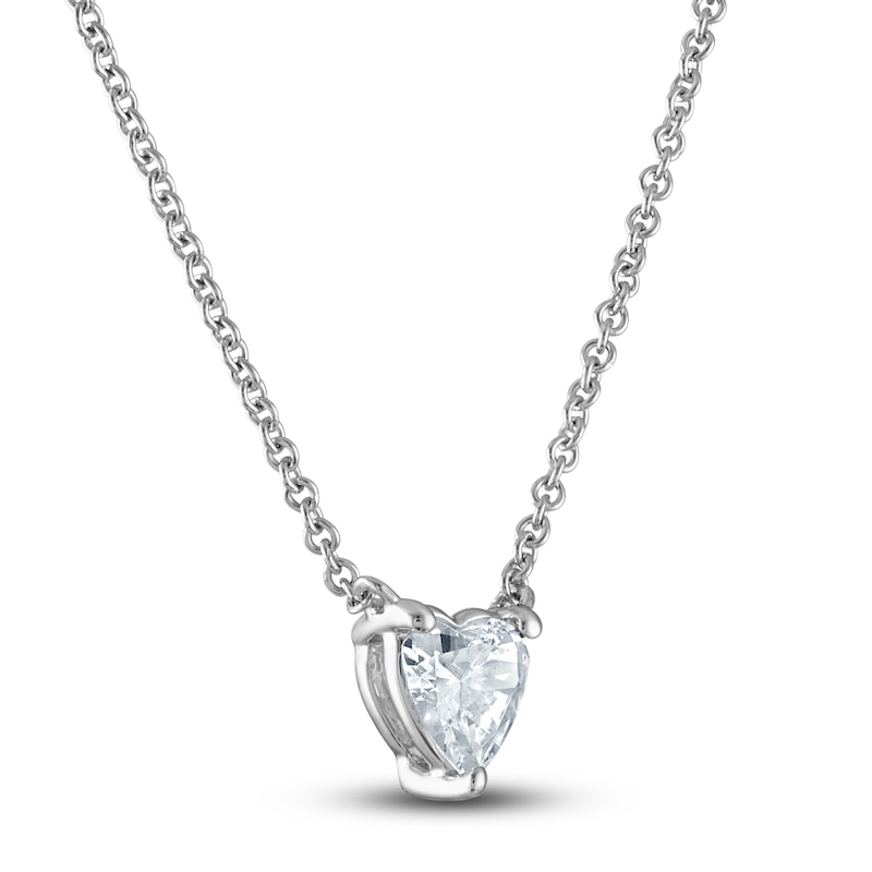 Lab-Created Diamond Solitaire Pendant Necklace 1/2 ct tw Heart-Cut 14K White Gold (F/SI2) 18"