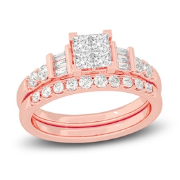 Diamond Bridal Set 1 ct tw Princess/Baguette/ Round 14K Rose Gold