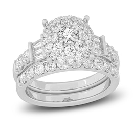 Diamond Halo Bridal Set 2 ct tw Round 14K White Gold