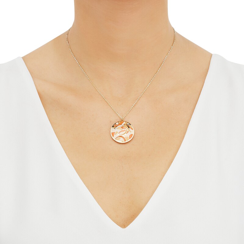 Main Image 3 of Italia D'Oro Circle Disk Necklace Orange/Yellow/ White Enamel 14K Yellow Gold 16"