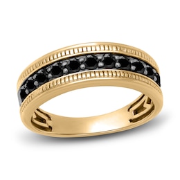 Men's Natural Black Sapphire Wedding Band 14K Yellow Gold 7.0mm