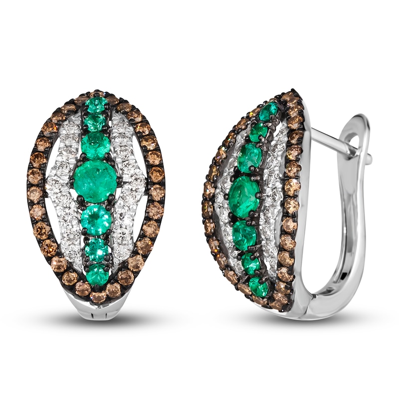Main Image 1 of Le Vian Natural Emerald Hoop Earrings 3/4 ct tw Diamonds 14K Vanilla Gold