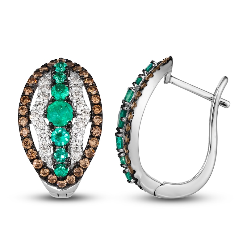 Main Image 2 of Le Vian Natural Emerald Hoop Earrings 3/4 ct tw Diamonds 14K Vanilla Gold