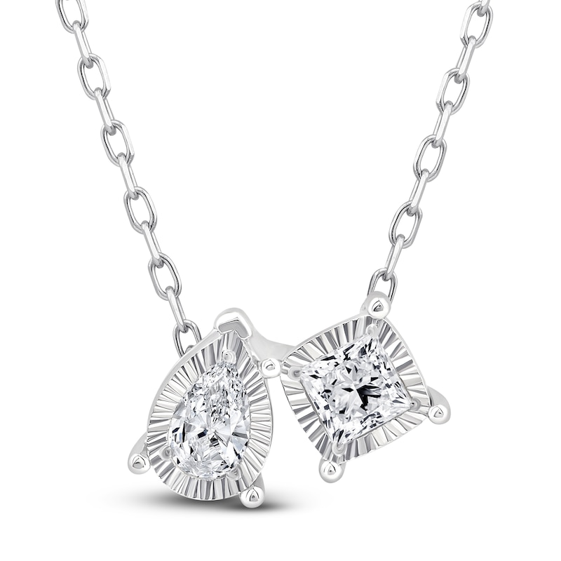 Main Image 1 of Diamond Pendant Necklace 1/3 ct tw Pear/Princess 14K White Gold 18"