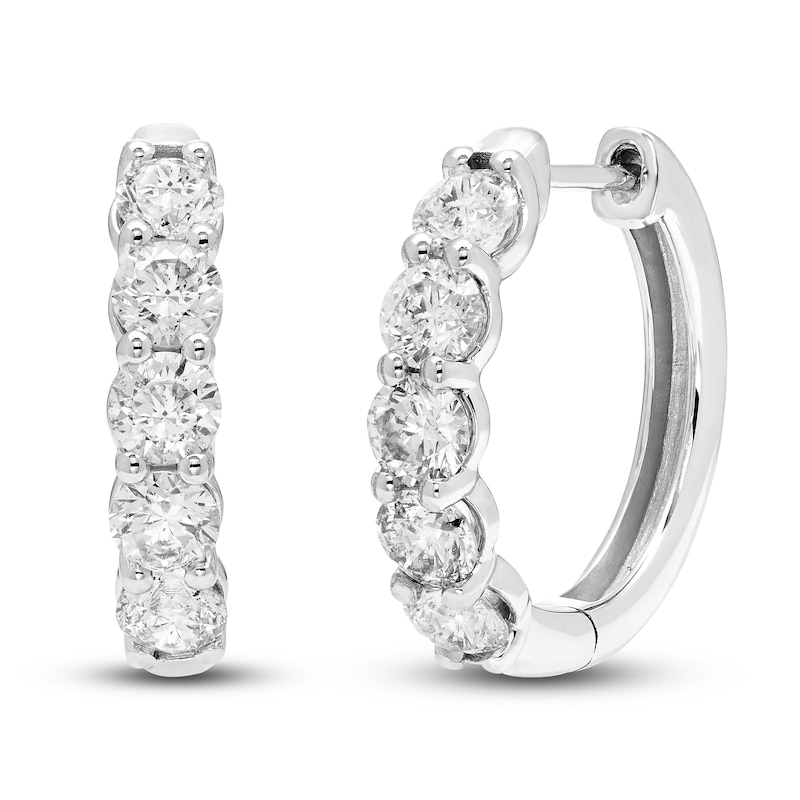 Main Image 1 of Diamond Hoop Earrings 1-1/2 ct tw Round 14K White Gold