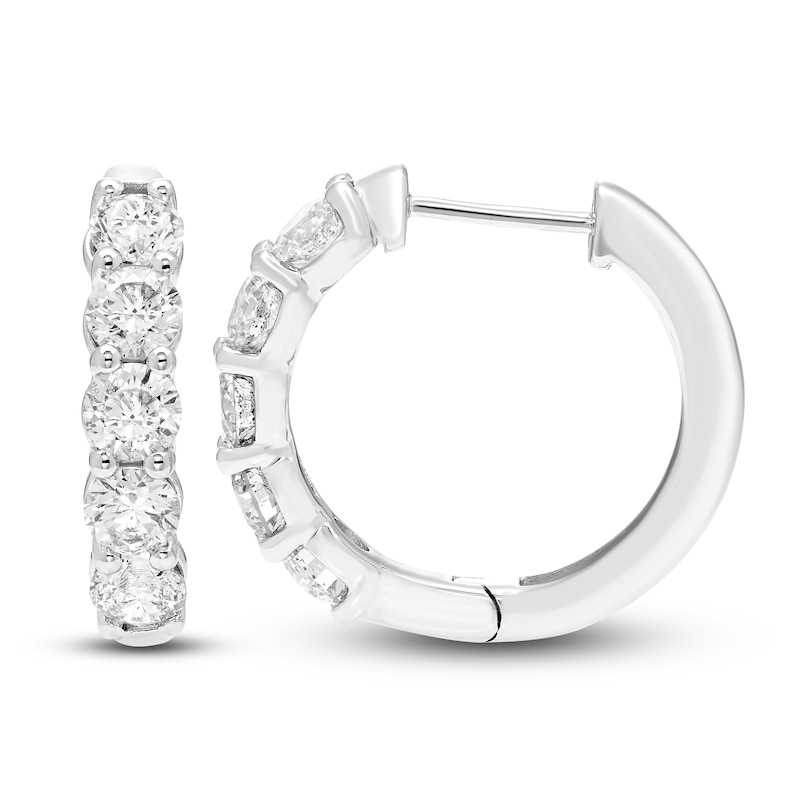 Main Image 2 of Diamond Hoop Earrings 1-1/2 ct tw Round 14K White Gold