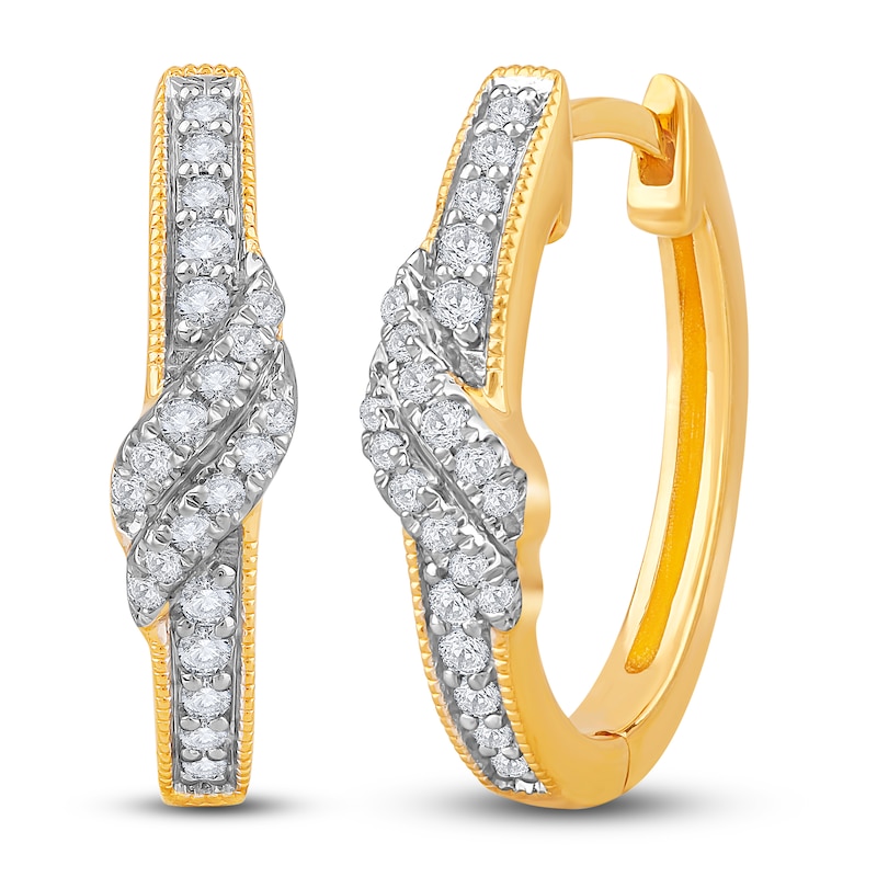 Main Image 1 of Diamond Wrap Hoop Earrings 1/4 ct tw Round 14K Yellow Gold