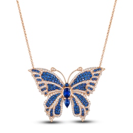 Le Vian Natural Blue Sapphire Butterfly Necklace 1-5/8 ct tw Diamonds 18K Strawberry Gold 18"