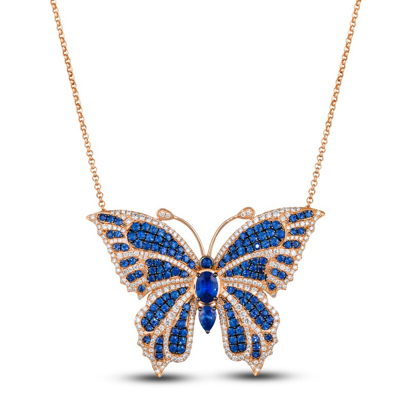Main Image 1 of Le Vian Natural Blue Sapphire Butterfly Necklace 1-5/8 ct tw Diamonds 18K Strawberry Gold 18"