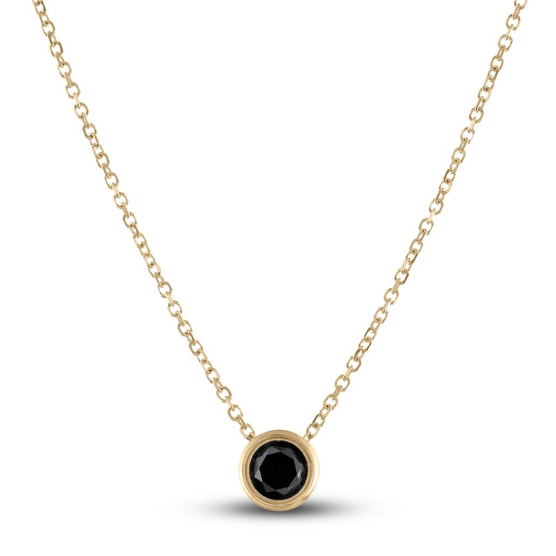 Black Diamond Solitaire Pendant Necklace 1/2 ct tw Round 14K Yellow Gold 18" (I3)