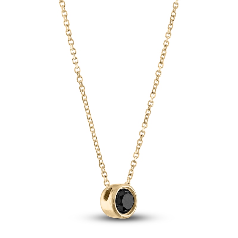 Main Image 2 of Black Diamond Solitaire Pendant Necklace 1/2 ct tw Round 14K Yellow Gold 18" (I3)