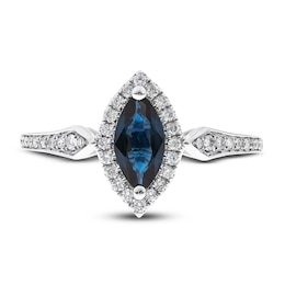 Natural Blue Sapphire Ring 1/6 ct tw Round 14K White Gold