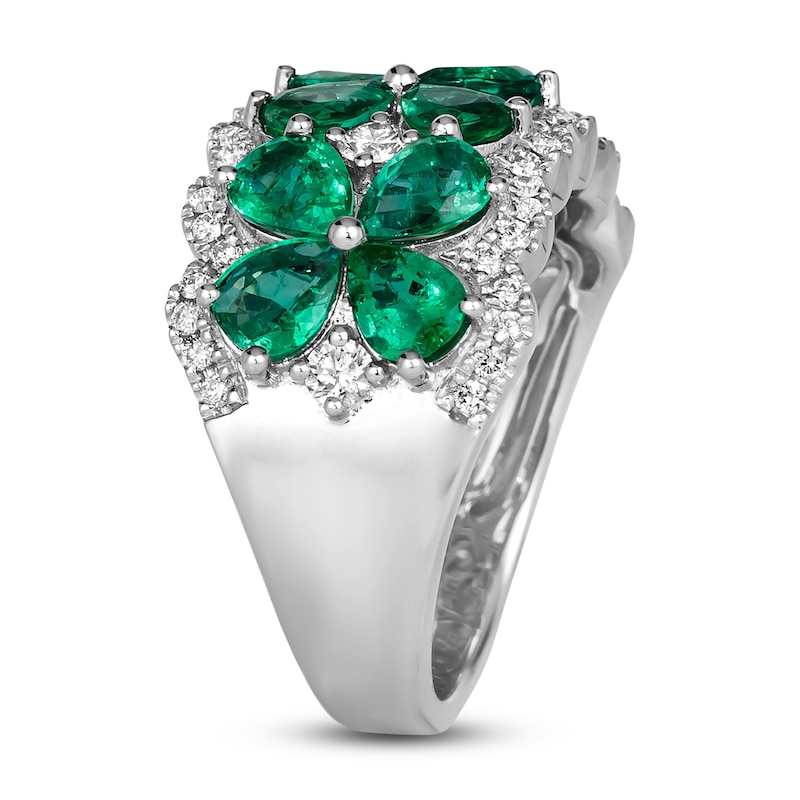 Main Image 3 of Le Vian Natural Emerald Flower Ring 1/2 ct tw Diamonds Platinum