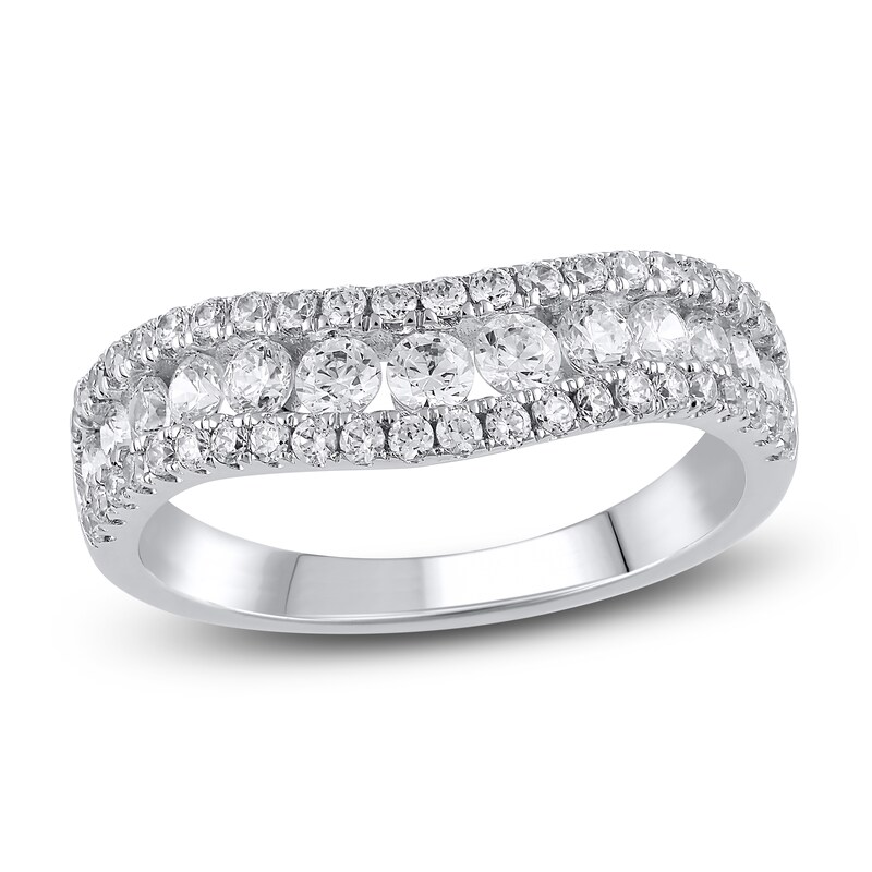 Main Image 1 of Lab-Created Diamond Contour Anniversary Ring 1 ct tw Round 14K White Gold