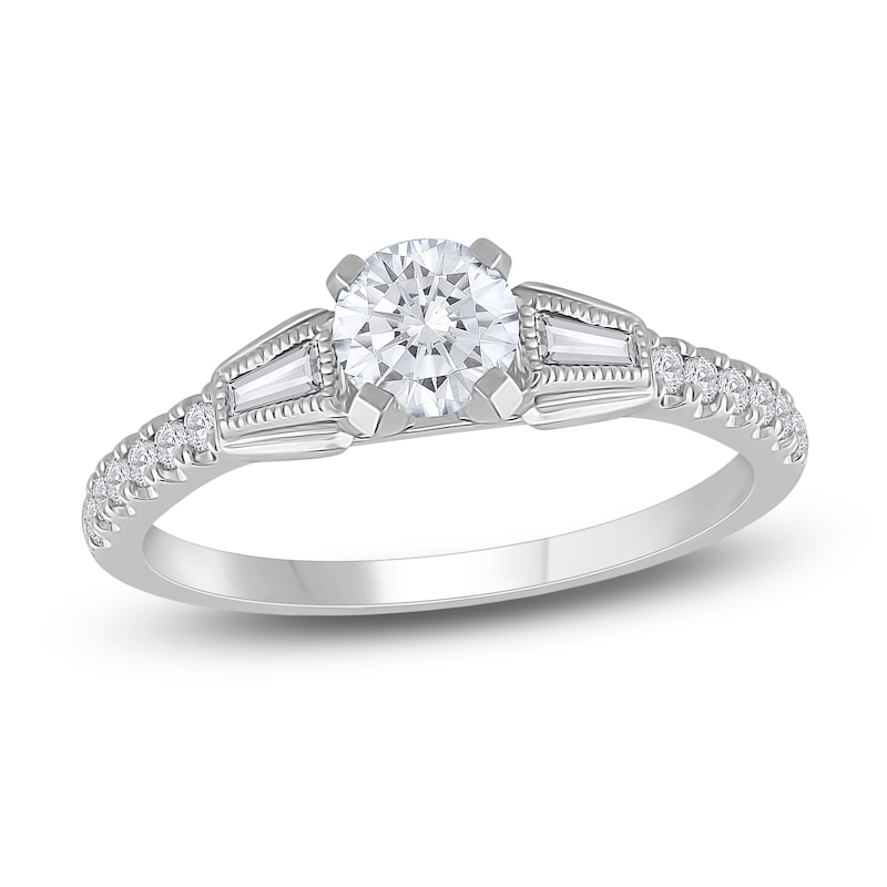 Main Image 1 of Diamond Engagement Ring 3/4 ct tw Round/Baguette 14K White Gold