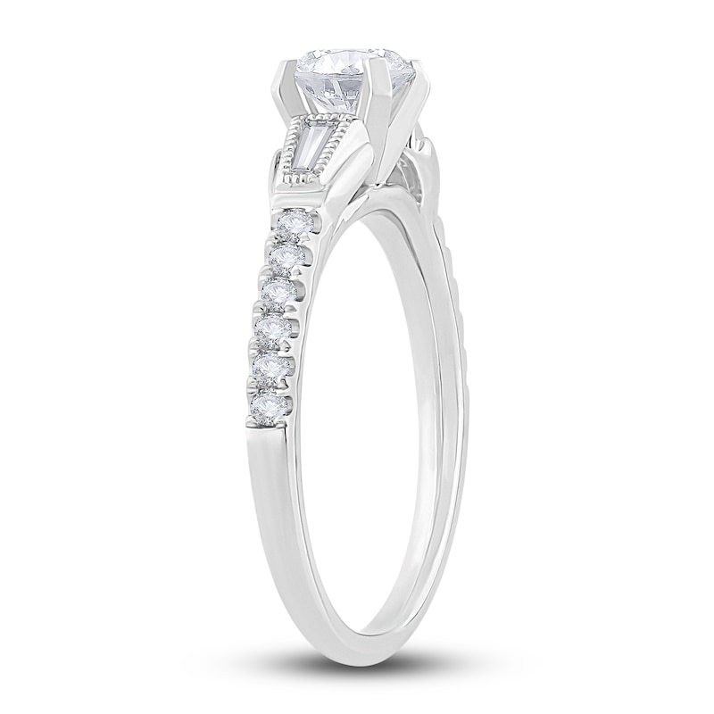 Main Image 2 of Diamond Engagement Ring 3/4 ct tw Round/Baguette 14K White Gold