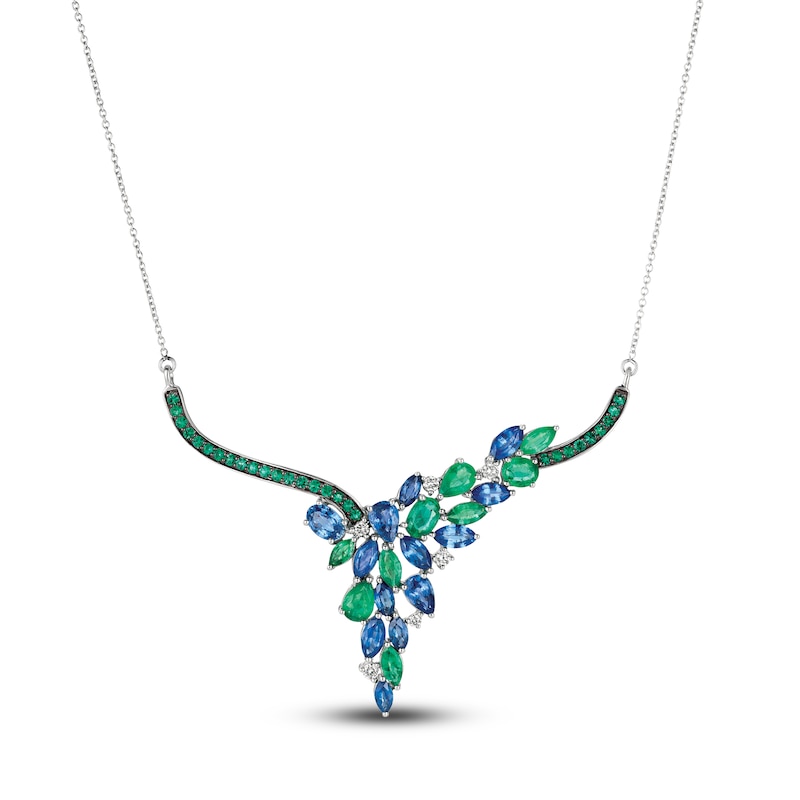 Main Image 1 of Le Vian Natural Ceylon Sapphire & Natural Emerald Necklace 1/5 ct tw Diamonds 14K Vanilla Gold 20"