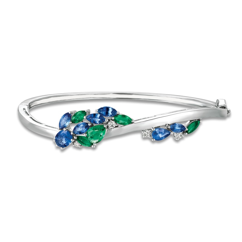 Main Image 1 of Le Vian Natural Ceylon Sapphire & Natural Emerald Bangle Bracelet 1/5 ct tw Diamonds 14K Vanilla Gold