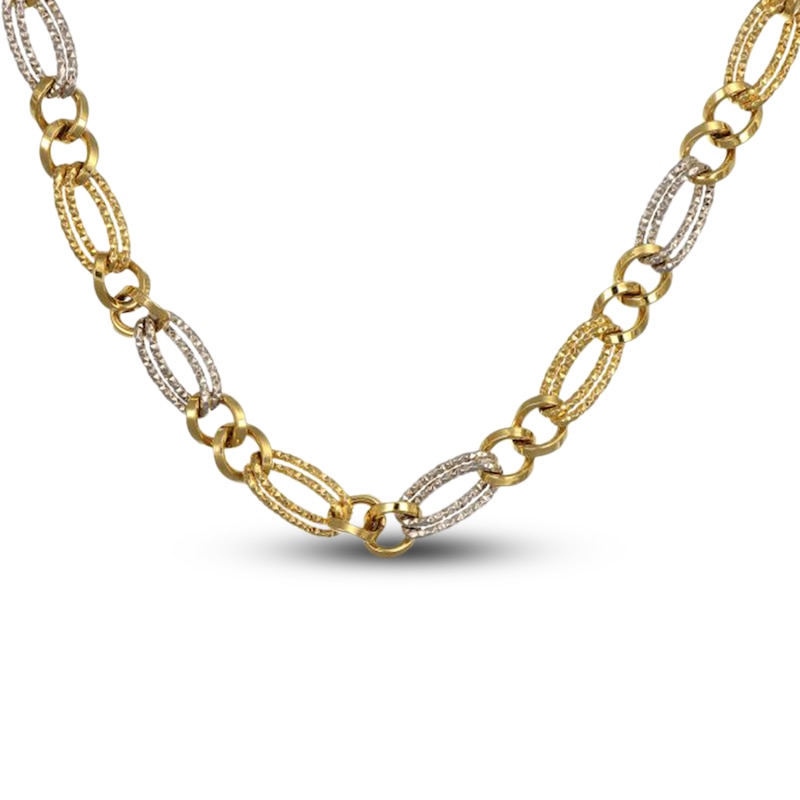 Main Image 1 of Italia D'Oro Hollow Diamond-Cut Oval Twist Necklace 14K Two-Tone Gold 18"