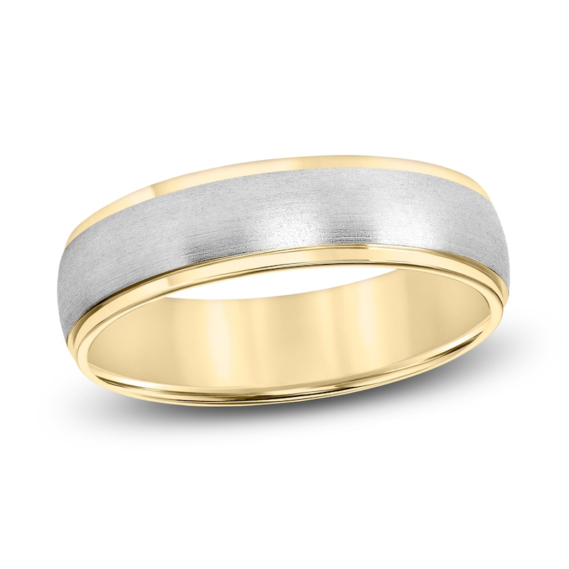 Main Image 1 of Men's Brushed Wedding Band 14K Two-Tone Gold 6.0mm