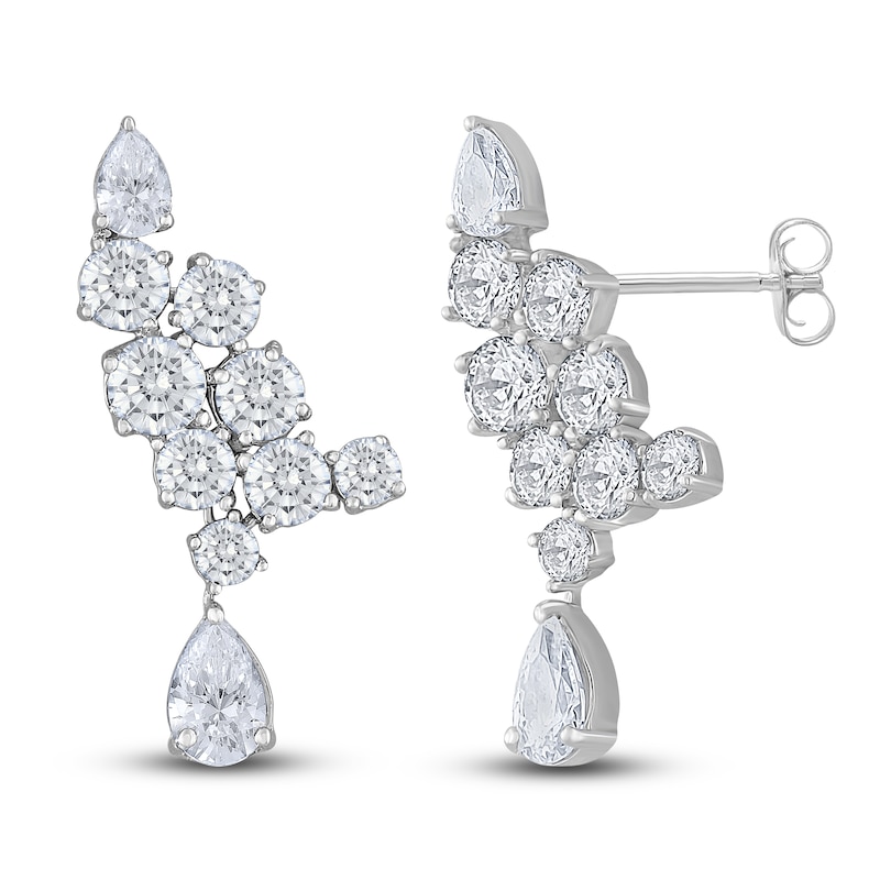 Main Image 2 of Diamond Cluster Dangle Earrings 2 ct tw Round/Pear 14K White Gold