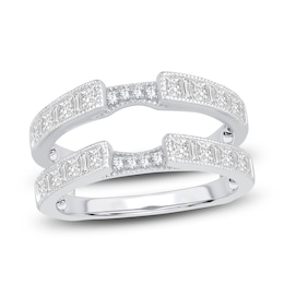 Princess & Round-Cut Diamond Milgrain Enhancer Ring 1 ct tw 14K White Gold