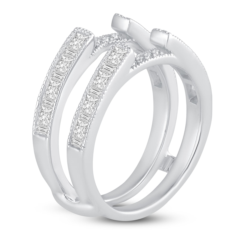Princess & Round-Cut Diamond Milgrain Enhancer Ring 1 ct tw 14K White Gold