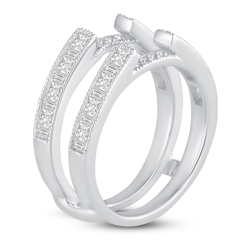 Main Image 2 of Princess & Round-Cut Diamond Milgrain Enhancer Ring 1 ct tw 14K White Gold