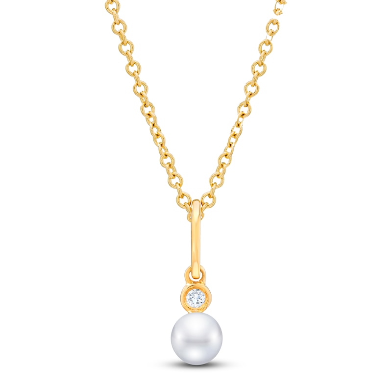 Main Image 1 of Children's Freshwater Cultured Pearl & Diamond Necklace 14K Yellow Gold
