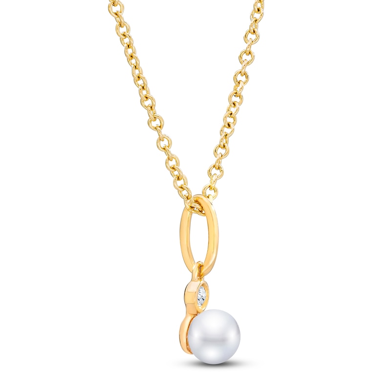 Main Image 2 of Children's Freshwater Cultured Pearl & Diamond Necklace 14K Yellow Gold