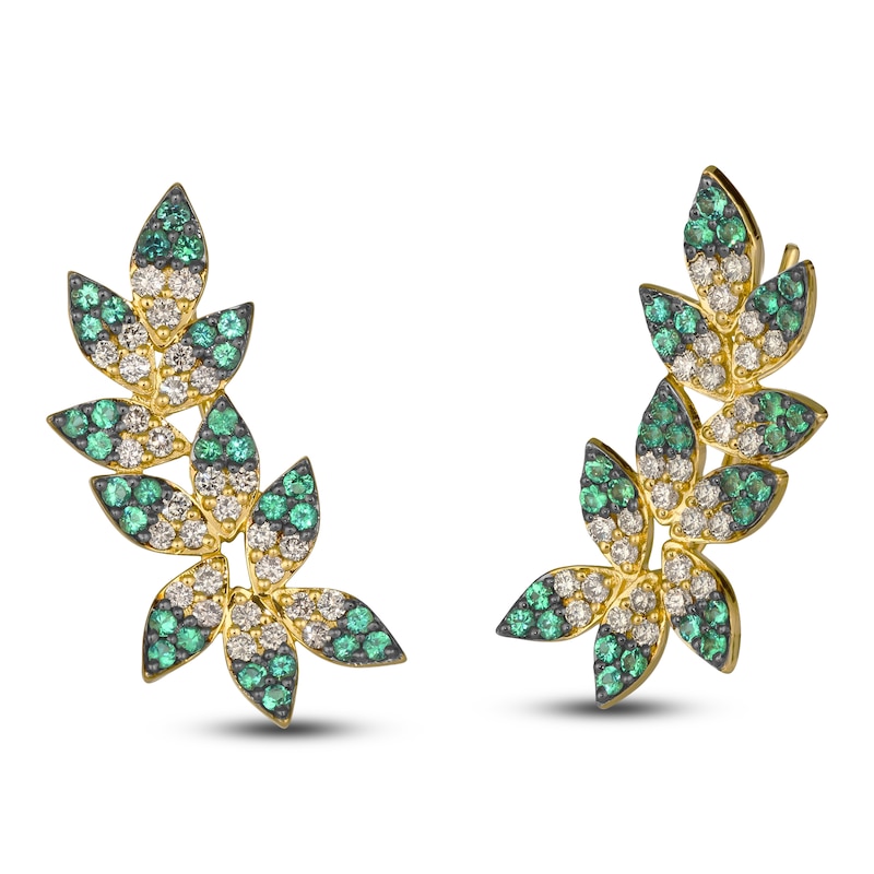 Main Image 2 of Le Vian Natural Emerald & Diamond Climber Earrings 1 ct tw 14K Honey Gold