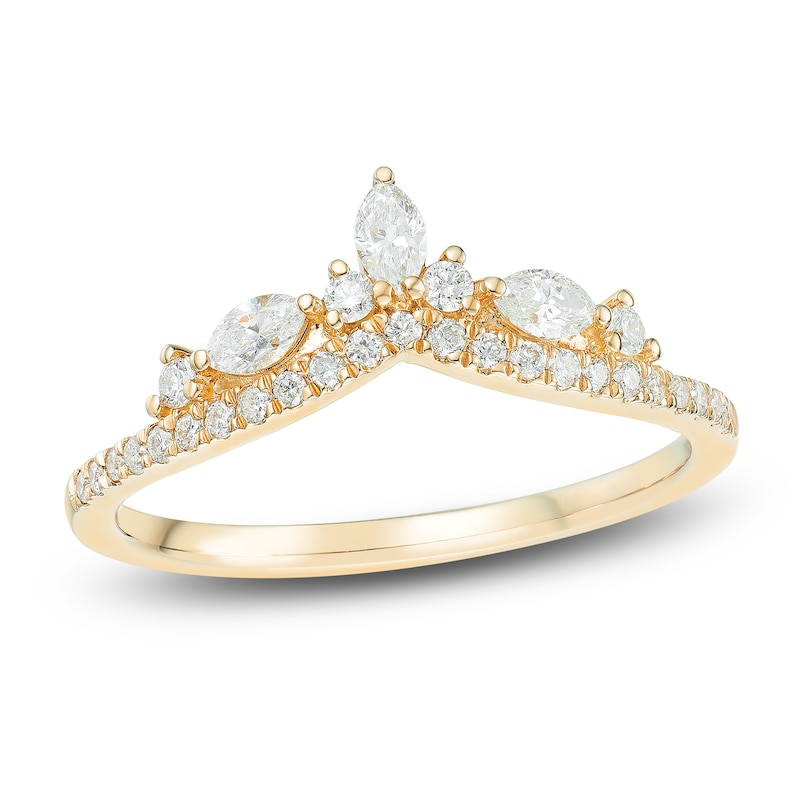 Marquise & Round-Cut Diamond Contour Anniversary Band 3/8 ct tw 14K Yellow Gold