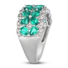 Thumbnail Image 3 of Pear-Shaped Natural Emerald & Diamond Flower Ring 3/8 ct tw Round Platinum