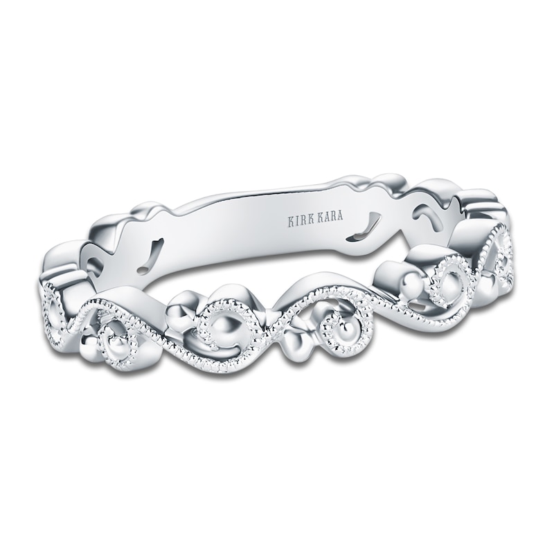 Main Image 1 of Kirk Kara Lace Milgrain Wedding Band 14K White Gold