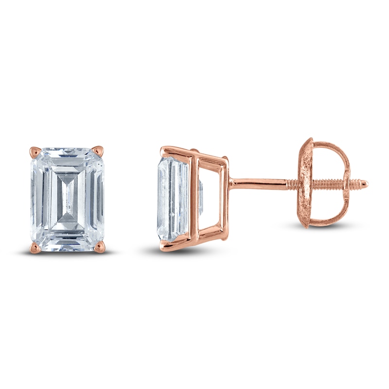 Emerald-Cut Lab-Grown Diamond Solitaire Stud Earrings / ct tw 14K Rose Gold (F/SI2