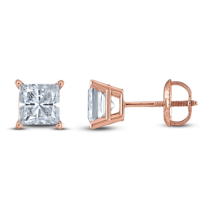 Princess-Cut Lab-Grown Diamond Solitaire Stud Earrings ct tw 14K Rose Gold (F/SI2